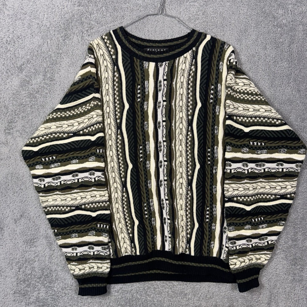 Vintage Coogi Style 3D Knit Sweater Mens XL Protege Multicolor Textured USA Made